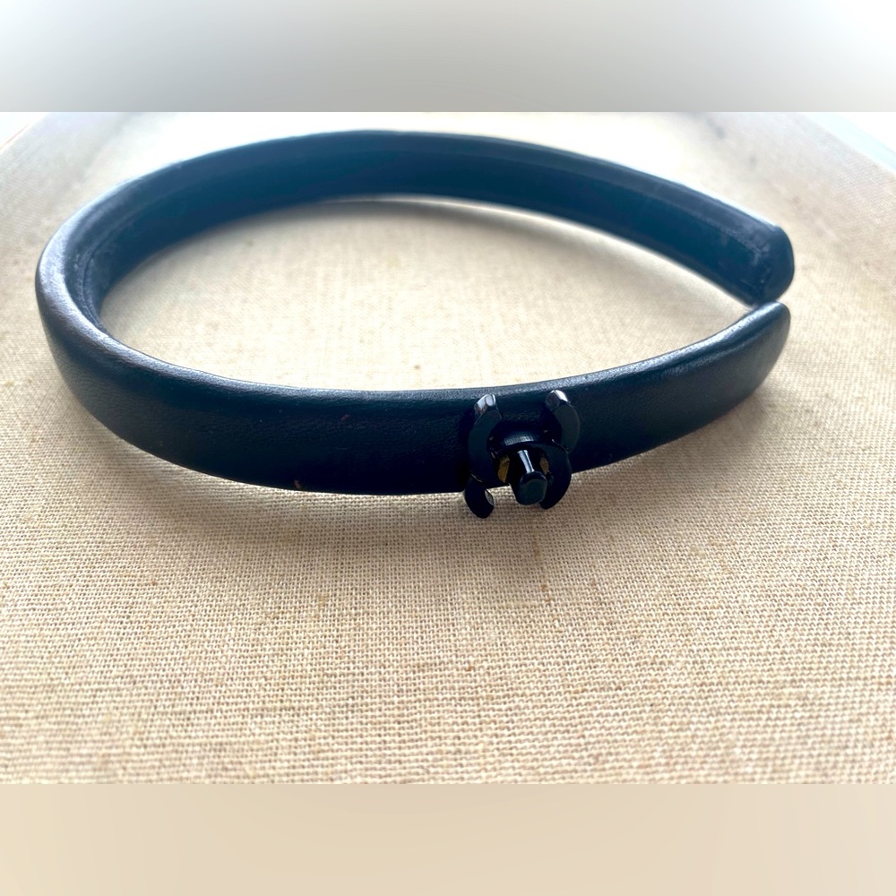Chanel vintage black leather CC interlocking headband.